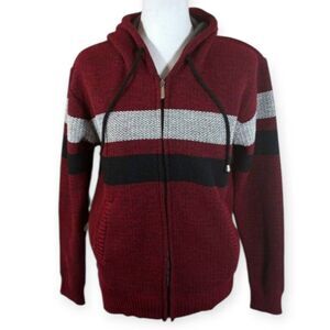 RED, BLACK, & GRAY MENS SWEATER HOODIE SZ.S/M EUC.